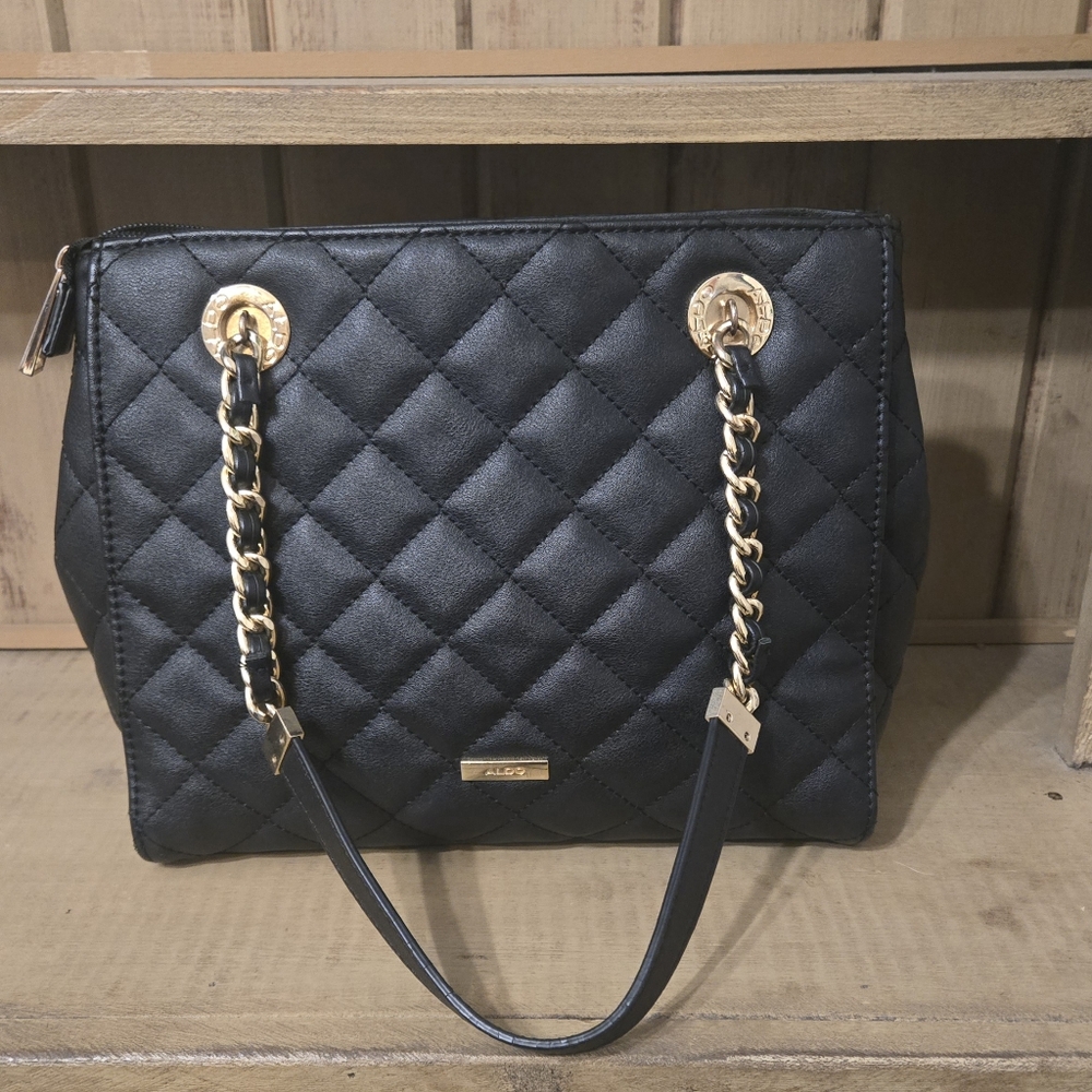 Aldo Black Quilted Shoulder Bag with Gold Accents